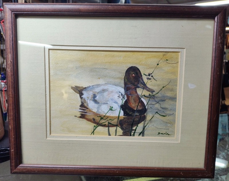 Robert W.Burnick Watercolor Duck In Water Signed Framed 12×15″