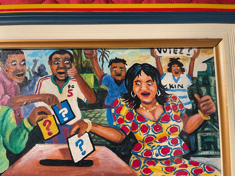 JP Kiangu Arfican listed artist painting "Congo Vote 2011" acrylic on canvas gallery