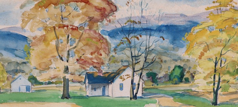 ALFRED WANDS Colorado Landscape with Rural Farm and Trees original watercolor gallery