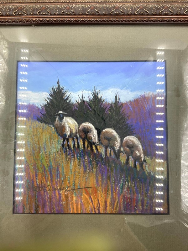 2004 Beth Crowder Chorus Line Signed Pastel Painting Sheep Landscape Framed Art gallery