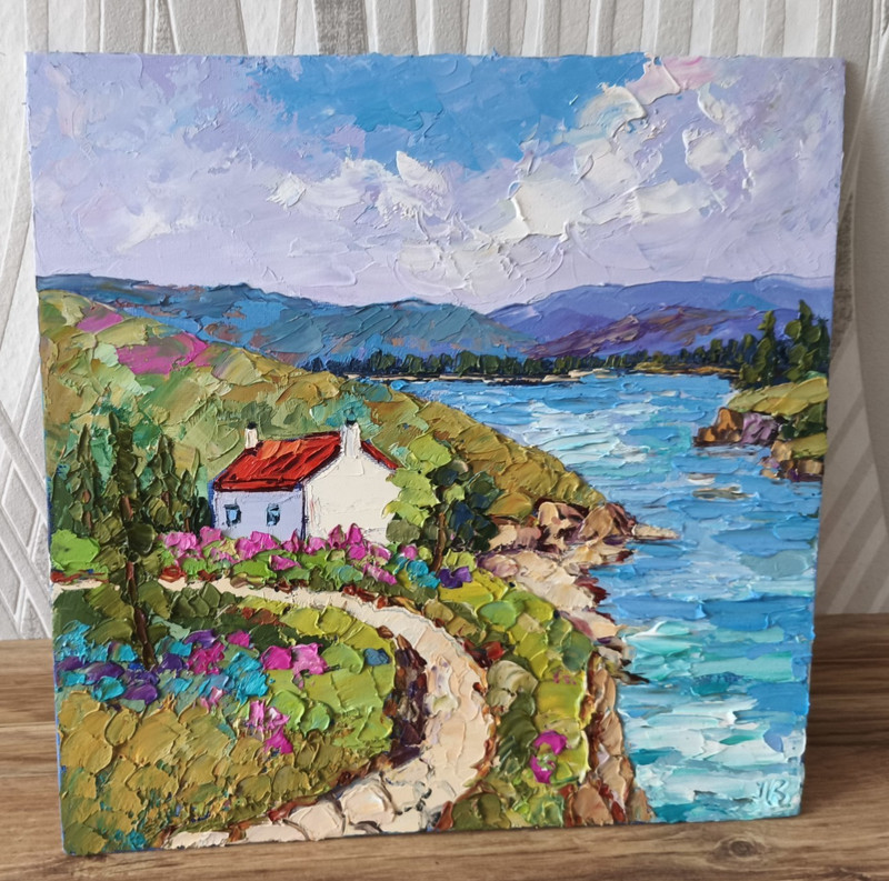 Original Oil Painting Ireland Landscape Impasto Art on Canvas Board 30x30cm