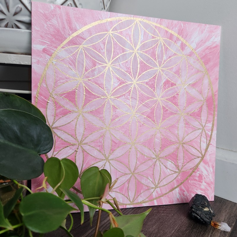 Original 9x12 Mandala Panel Painting Acrylic Pink Gold Wall Art Living Room gallery