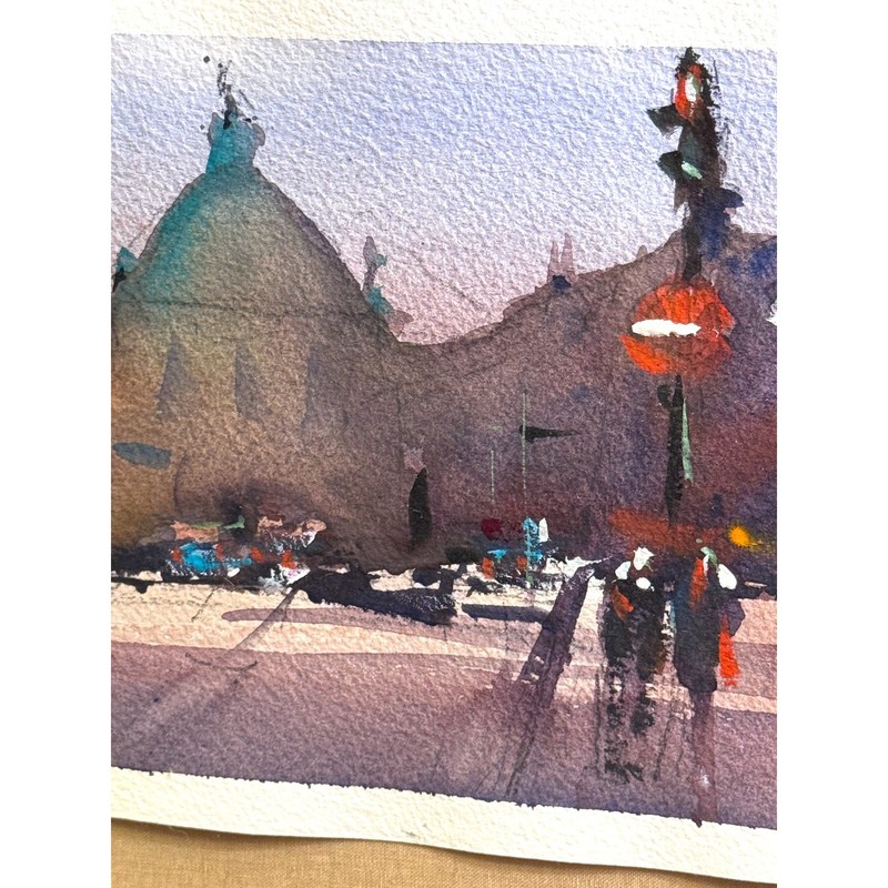 Original Pio Lyons Watercolor City Street Scene – Urban Landscape – Framed gallery
