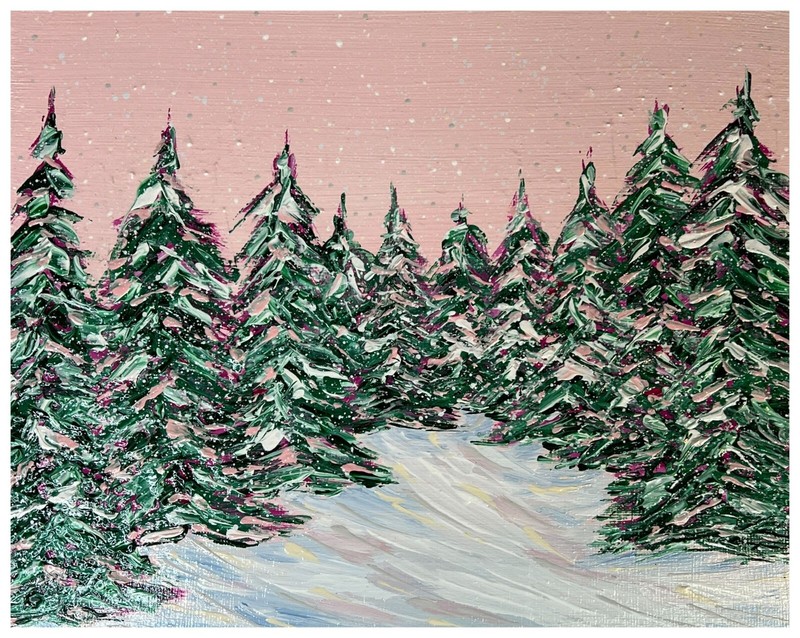 Snow Fall – Winter Theme Landscape Acrylic Painting in Size 8″ x 10″