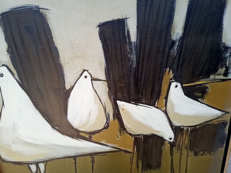 Vintage 60s 70s Sandpiper bird painting signed McCaine large 37x37" pop art gallery