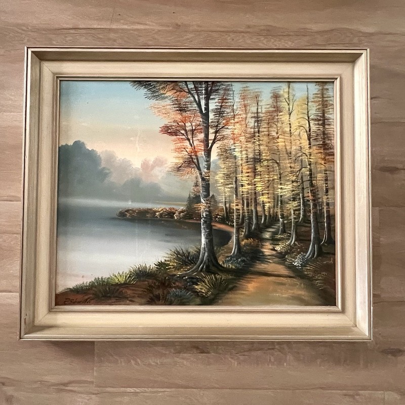Vtg Orignal R. Schneider Signed Oil Painting, Wood Frame, 24”x28”, Landscape
