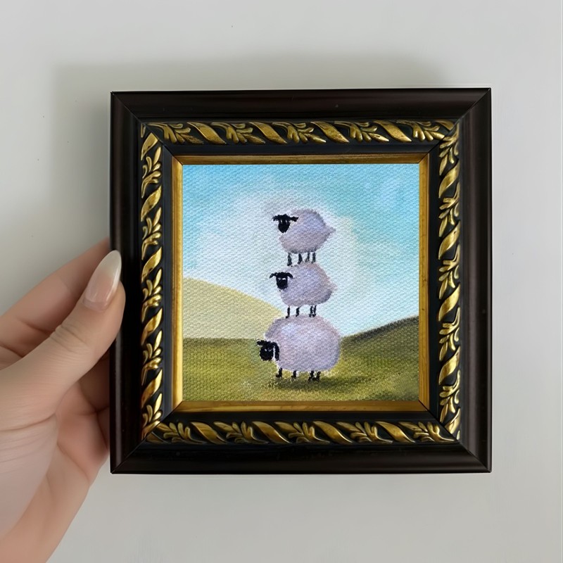 Funny Sheep Oil Painting, Framed Canvas Wall Art, Funny Artwork For Home Decor gallery
