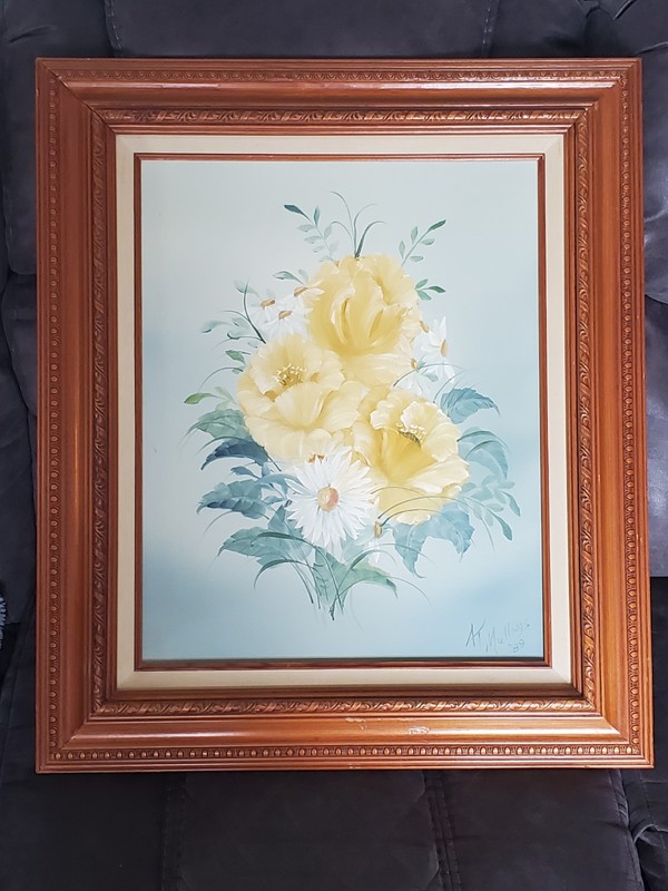 Oil Painting Floral Still Life Daisy’s And Dalias Signed Tom Mullins 1989