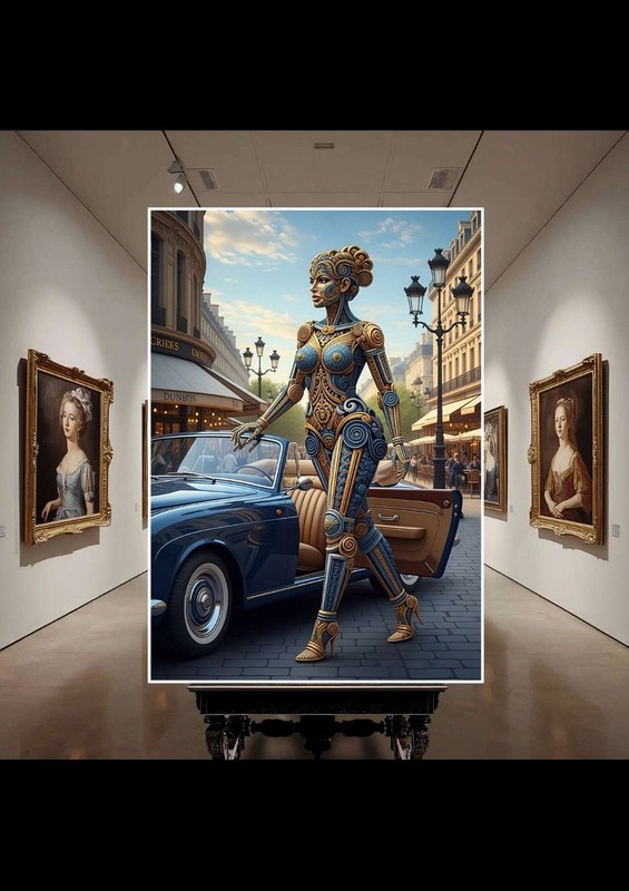 A work of art on canvas, a woman in architecture and ornamentation 59 x 84cm