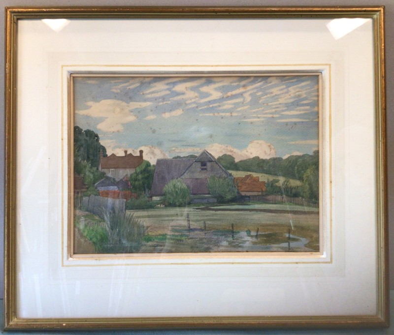 Rendolph Schwabe (British Artist) W/C Circa 1930 Village Scene Framed Painting