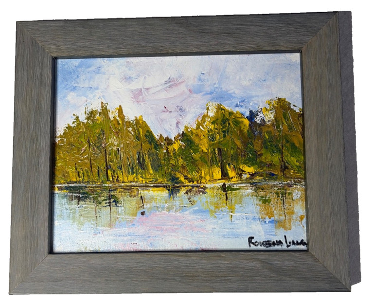 original oil painting Lake and Tree Line