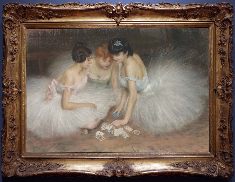 Vintage Oil Painting Three Ballerinas Playing Card Impressionist Ballet Wall Art