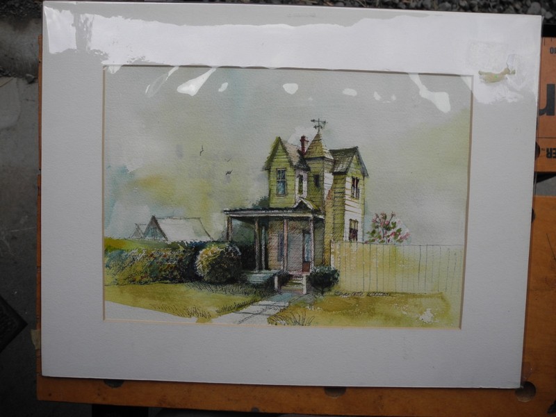 CHARLOTTE WALLACE, Watercolor Art Painting Old House Mansion Sketch Signed