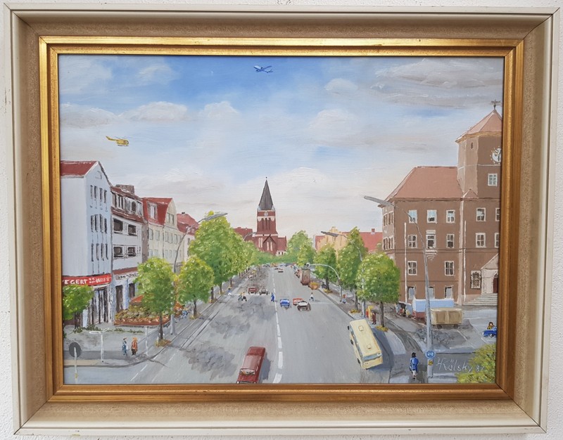 No.: 1003 oil painting artwork picture painting oil painting city people cars