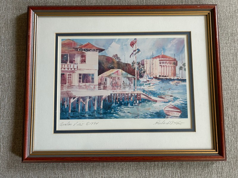 Framed Watercolor Art Print «Avalon View 1994» Catalina CA Signed Richard A Kent