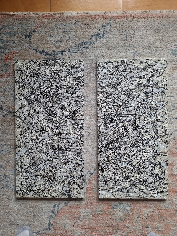 Original Abstract Action Painting jackson pollock style Set Of Two 12x24 gallery