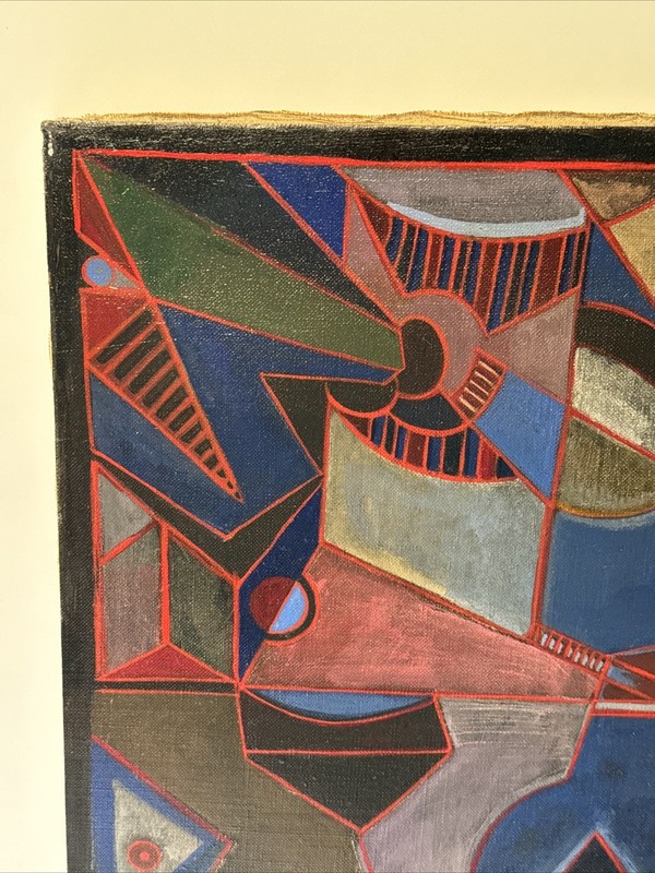 Mid Century Painting Modernist Abstract Expressionism Mystery Signed 1970 20” gallery