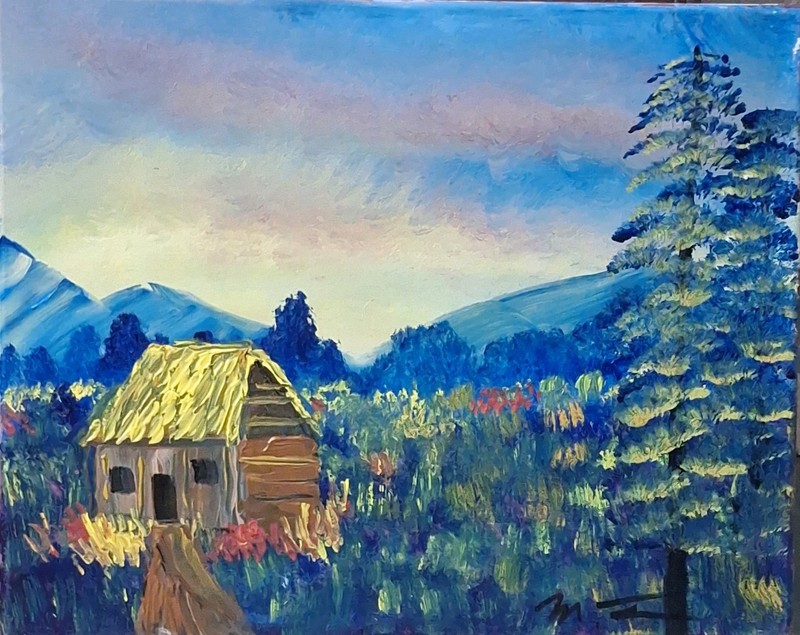Hiker Hut, Acrylic Painting – 16×20 Hand Painted Artwork on Canvas