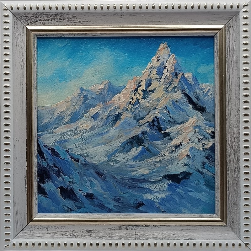 Snowy Mountain Peak Oil Painting Original Impasto Matterhorn Alps Miniature 4×4