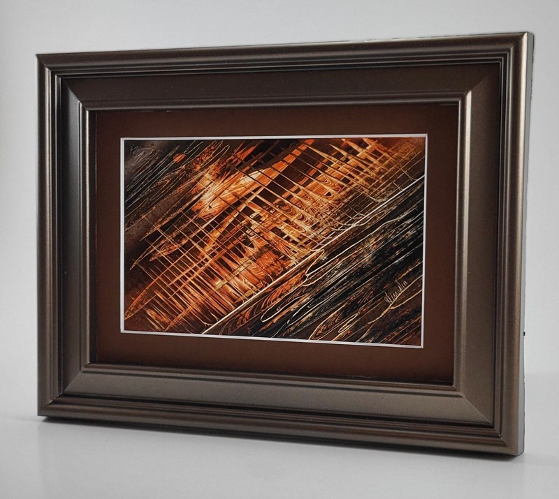 Framed Abstract Original in brown Mat to orange colors Signed by Jason Girard. gallery