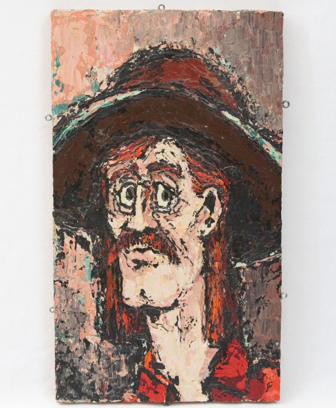 Vintage Impasto Oil Painting 10×17 Cowboy Portrait Caricature Comic
