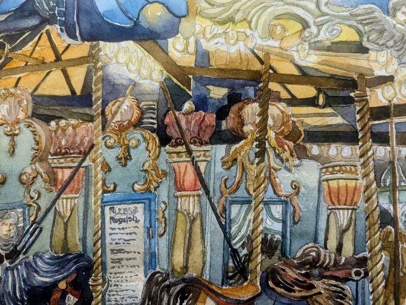 Original Watercolor Painting 12"x 9" Carousel at Bryant Park NYC gallery