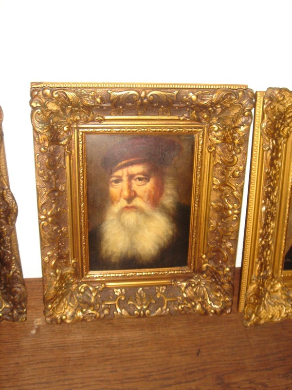 Antique oil painting, { Johannes Theuns, 1877- 1961, The Merchant - Rembrandt }. gallery