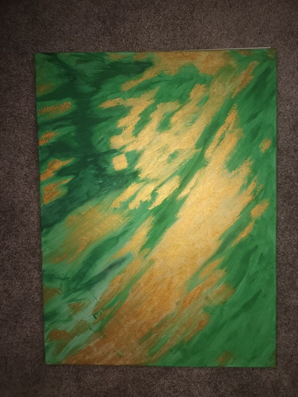 Green & Gold Abstract Contemporary Painting Unframed Single Piece Wall Art gallery