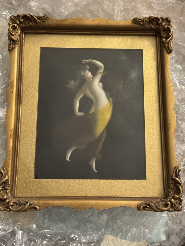 Antique Neapolitan Grand Tour Oil Painting of Classical Maenad