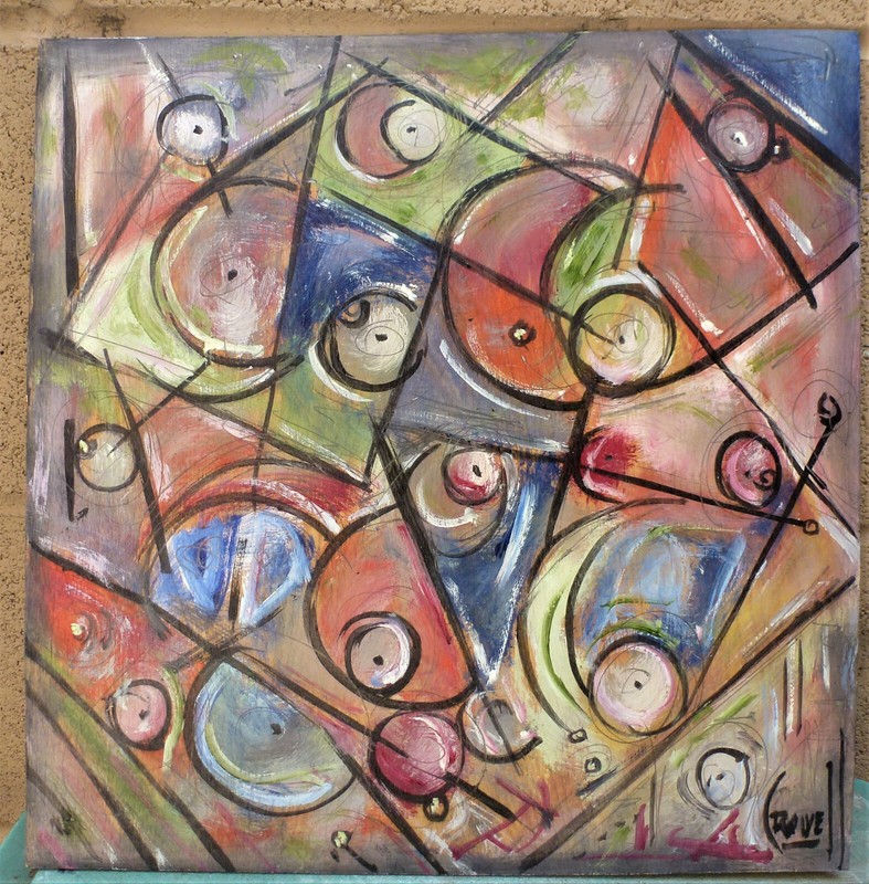 THE LUNAR PHASE abstract wood panel 12X12 oil painting original signed Crowell
