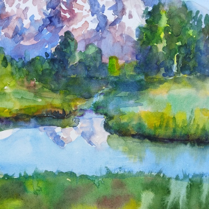 Grand Teton National Park Mountain Landscape Original Watercolor Painting gallery