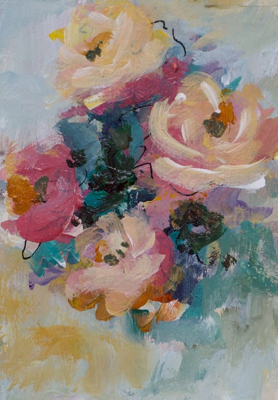 ACEO ,Original ,Painting, Flowers, Garden,Collectable, ATC Heavy Paper, F1017