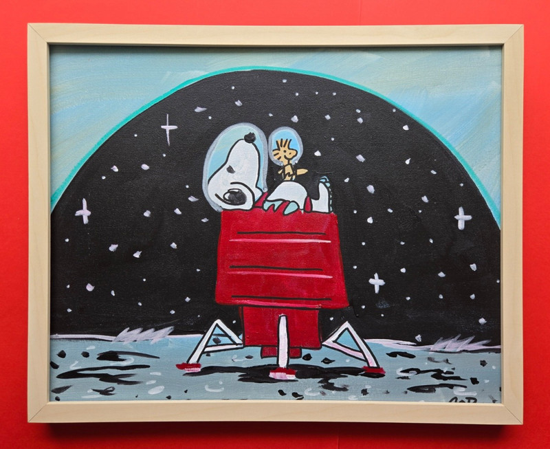 CORBELLIC + Painting 20×16″ – Original Snoopy Astronaut taking a Nap COA
