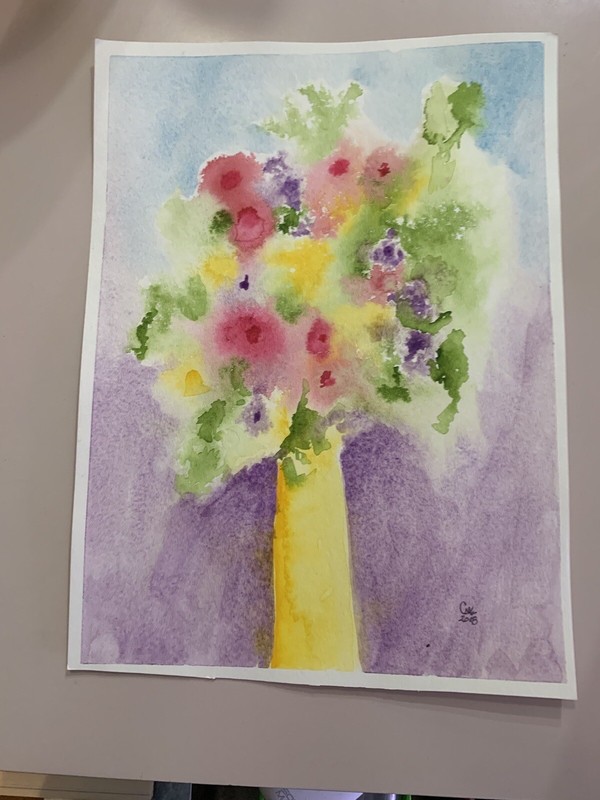 Watercolor Signed Flowers Bouquet Spring