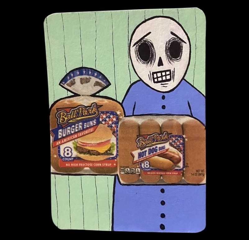 Original Mini Painting Skeleton Not Enough Buns ACEO art Miniature Junk Mail