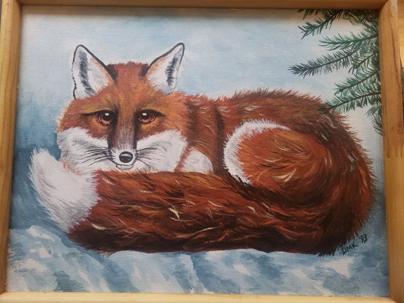 Original Painting Red Fox On Canvas Signed Framed DMK 1993 Rustic Nicks gallery