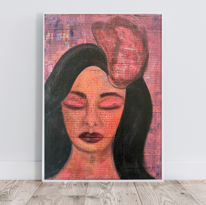 Whispers of Transformation – Abstract Woman with Butterfly | 11×14 Painting