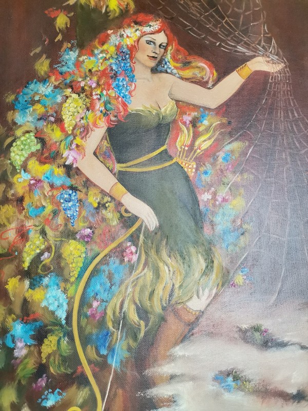 lady of the forrest oil painting redhead forest elf bow bow wood fairy warrior
