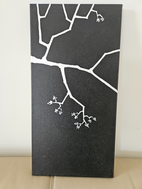 «Metallic Blossom Branches» Painting on Canvas by Shanna Daley 19 X 10 X1 Inches