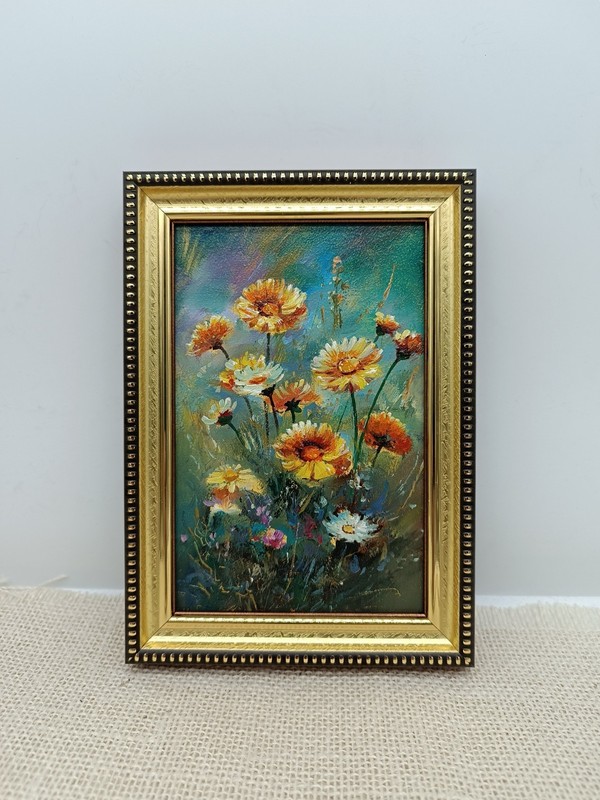 Summer nature Oil painting Original art Country Landscape meadow 4 x 6 in gallery