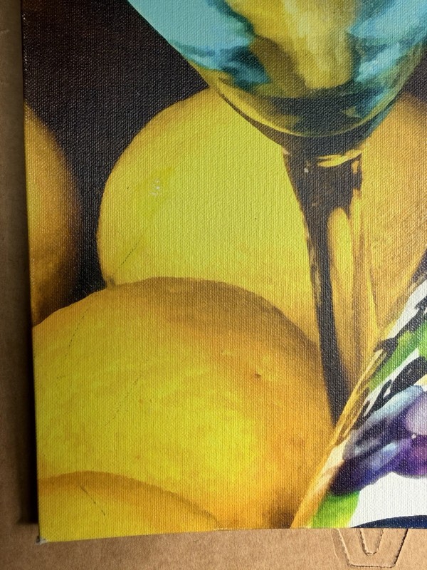 Realistic still life blue martini glass bottle Stoli Blueberi Vodka Signed 16” gallery