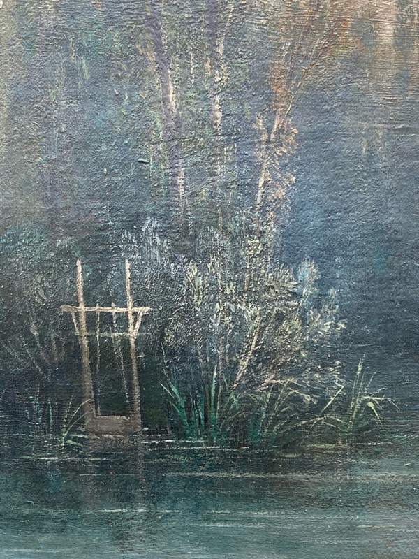 Antique French Barbizon Style Oil Painting, Framed gallery
