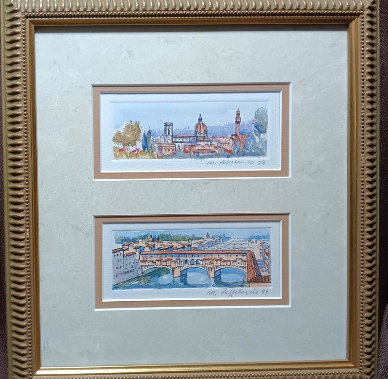 Watercolor, Florence Italy, matted,framed in glass