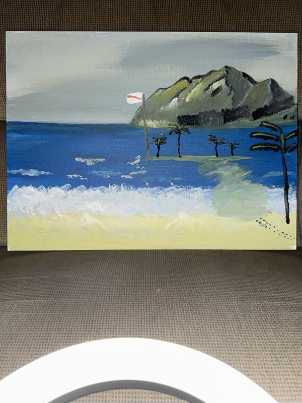 Modern Acrylic Canvas Painting Seascape Beach Mountain Palm Trees Art Unframed