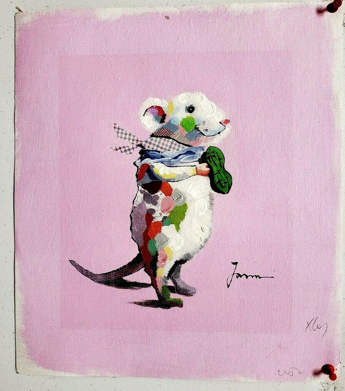 Mouse and Nut, 8x10 Hand painted on Giclee Canvas, Canvas-only gallery