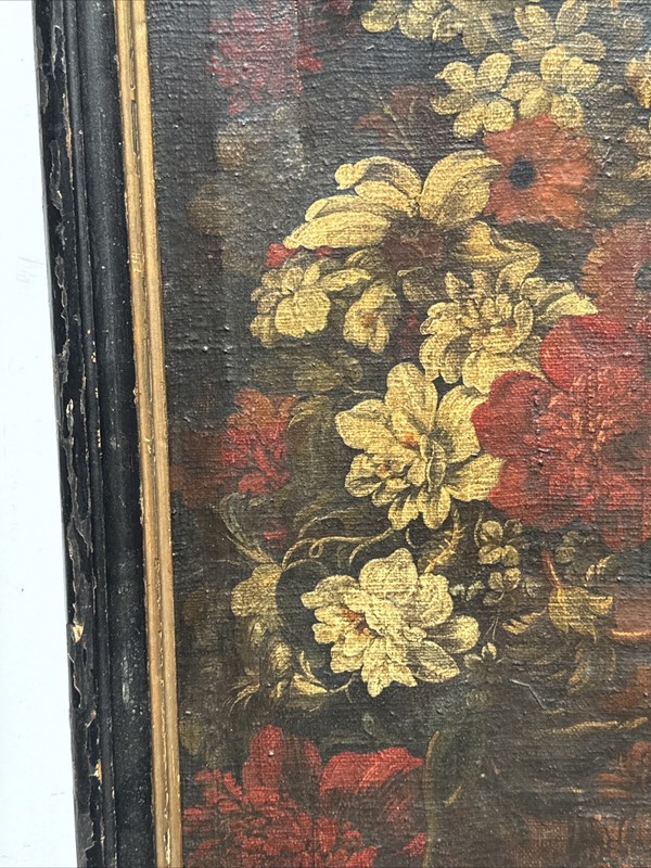ANTIQUE OLD MASTER PAINTING FLORAL FLOWERS SIGNED MYSTERY OIL 17TH 18TH CENTURY gallery