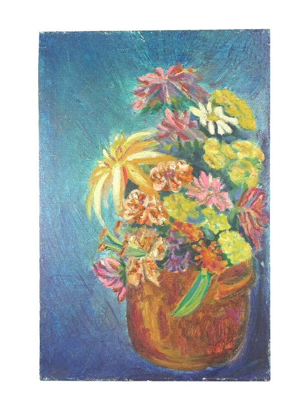 Mid Century Still Life Double Sided Painting On Hard Board Unsigned