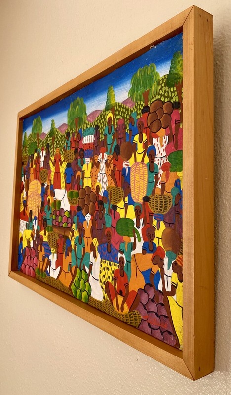 1950s Mid Century M Similien Framed Oil Painting Haitian Women Farmers Market gallery