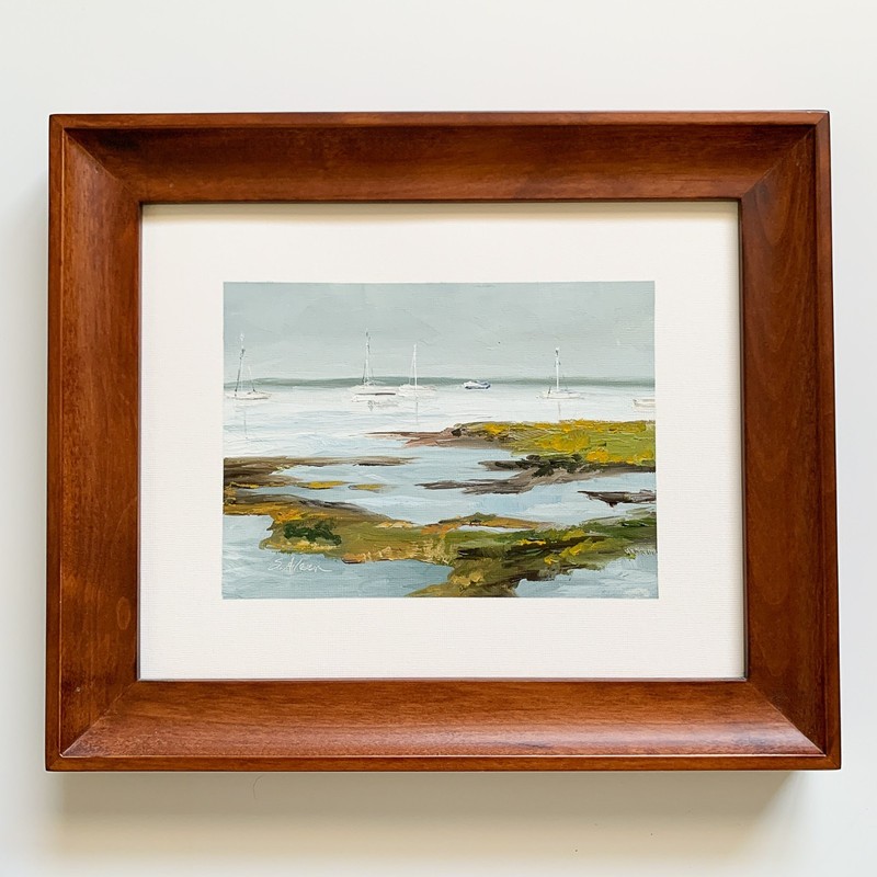 Framed 10x12 Original Oil Painting Seascape Sailboats Coastal New England Signed gallery