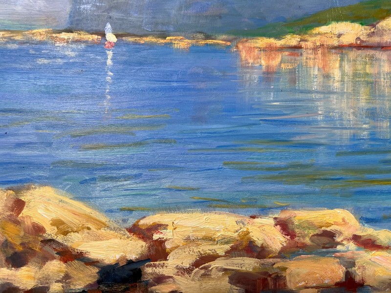 Impressionist Nino Pippa AsKART Listed Oil Painting Sardinia Little Cove 18"X24" gallery